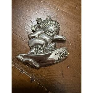 Gorham Snowboard Snowman Silver Plate Christmas Ornament Snowflake 2 1/4"